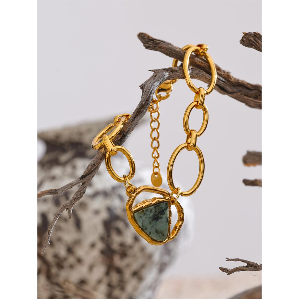 Yhpup Stainless Steel Natural Stone Fashion Chain Bracelet Bangle France PVD Gold Plated High Quality Summer Wrist Charm Jewelry