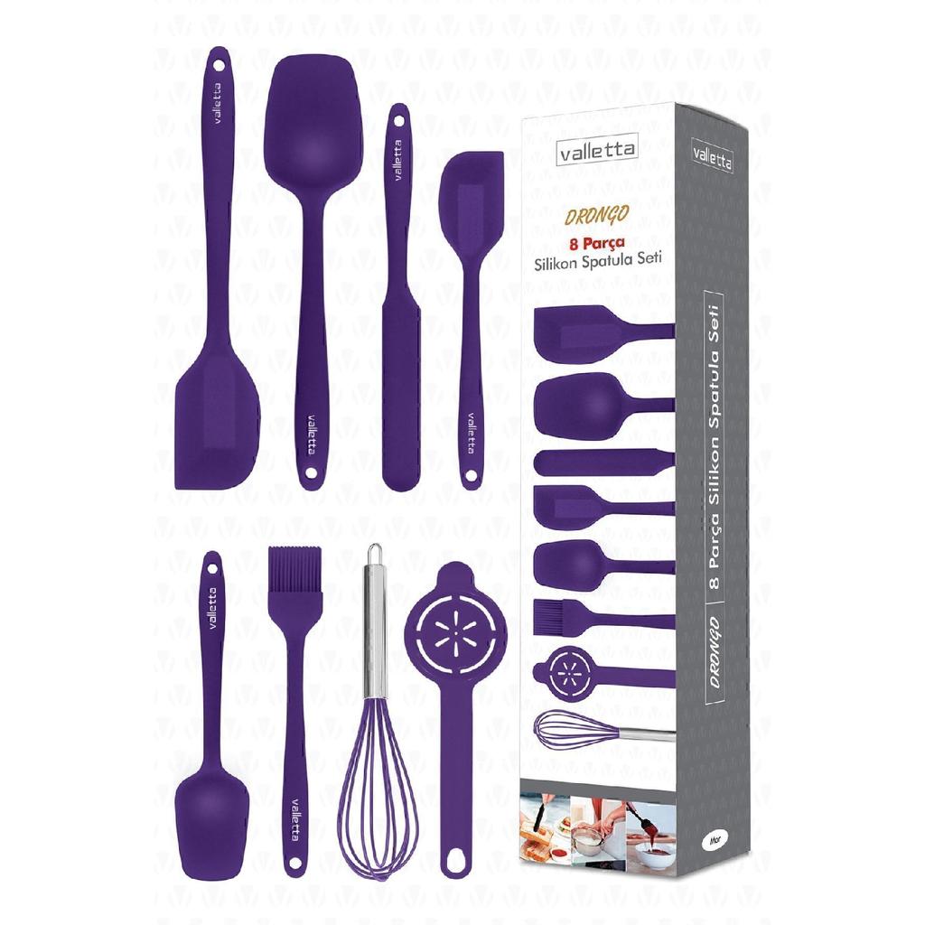 Drongo Heat Resistant Fireproof Nonstick Silicone Spatula Set 8 Pieces Black