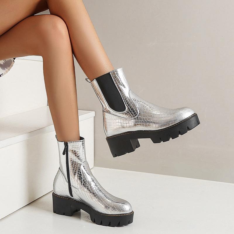 Женская зимняя обувь, ботильоны, ботинки на платформе и высоком каблуке, пикантные туфли с круглым носком, туфли martin, большие размеры 35-43