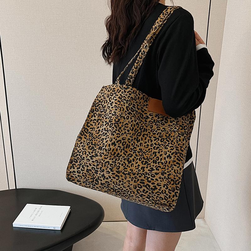 Yogodlns Женские холщовые винтажные сумки через плечо с леопардовым принтом, большой емкости, для отдыха, шопинга, поездок на работу, сумка-тоут