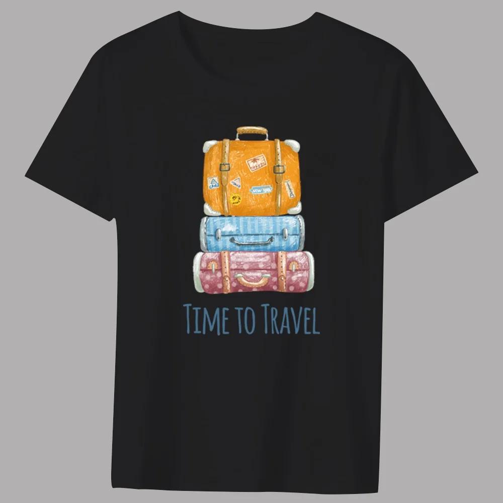 Мужская классическая футболка повседневная с круглым вырезом серия с принтом Trave для поездок на работу универсальная дышащая черная футболка