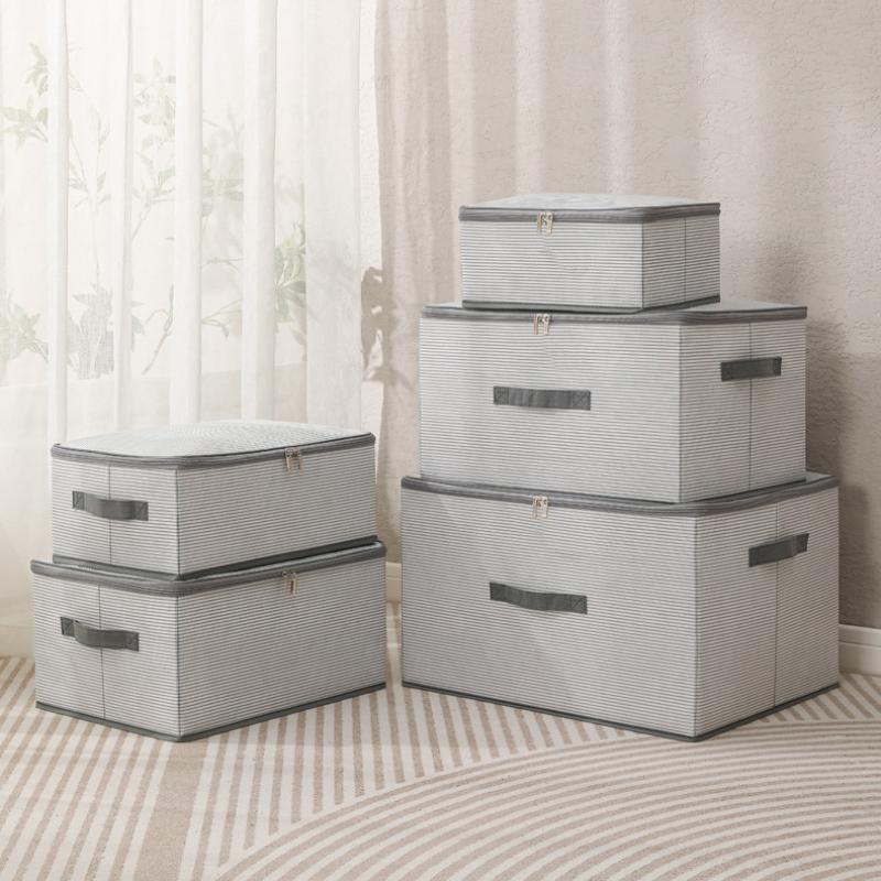 Складной нетканый ящик для хранения в полоску, складной, с ручкой для переноски, органайзер для одежды, молестойкий, влагостойкий, большой вместимости, экономящий место