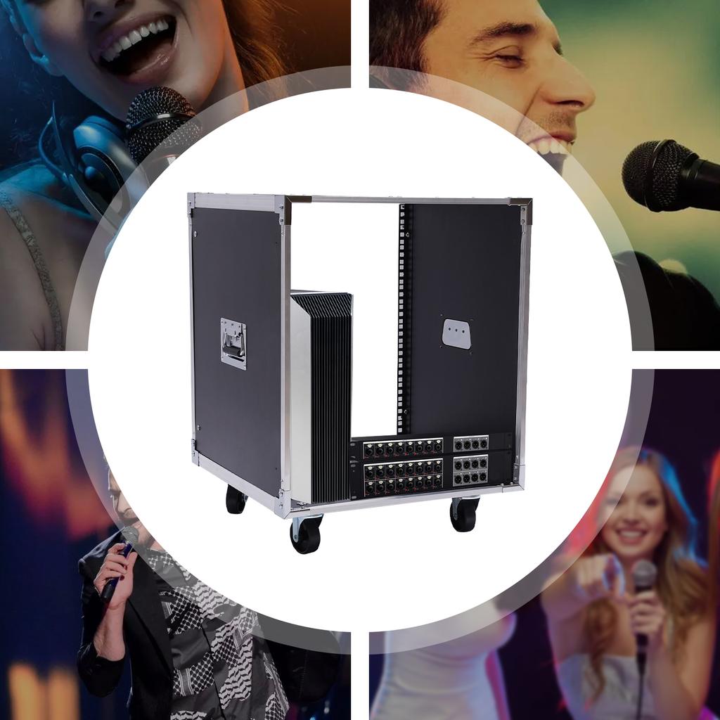 Портативная стойка 12U на колесах, мобильная стойка для оборудования с грузоподъемностью 100 кг для студии/аудио/сети, черный шкаф из МДФ