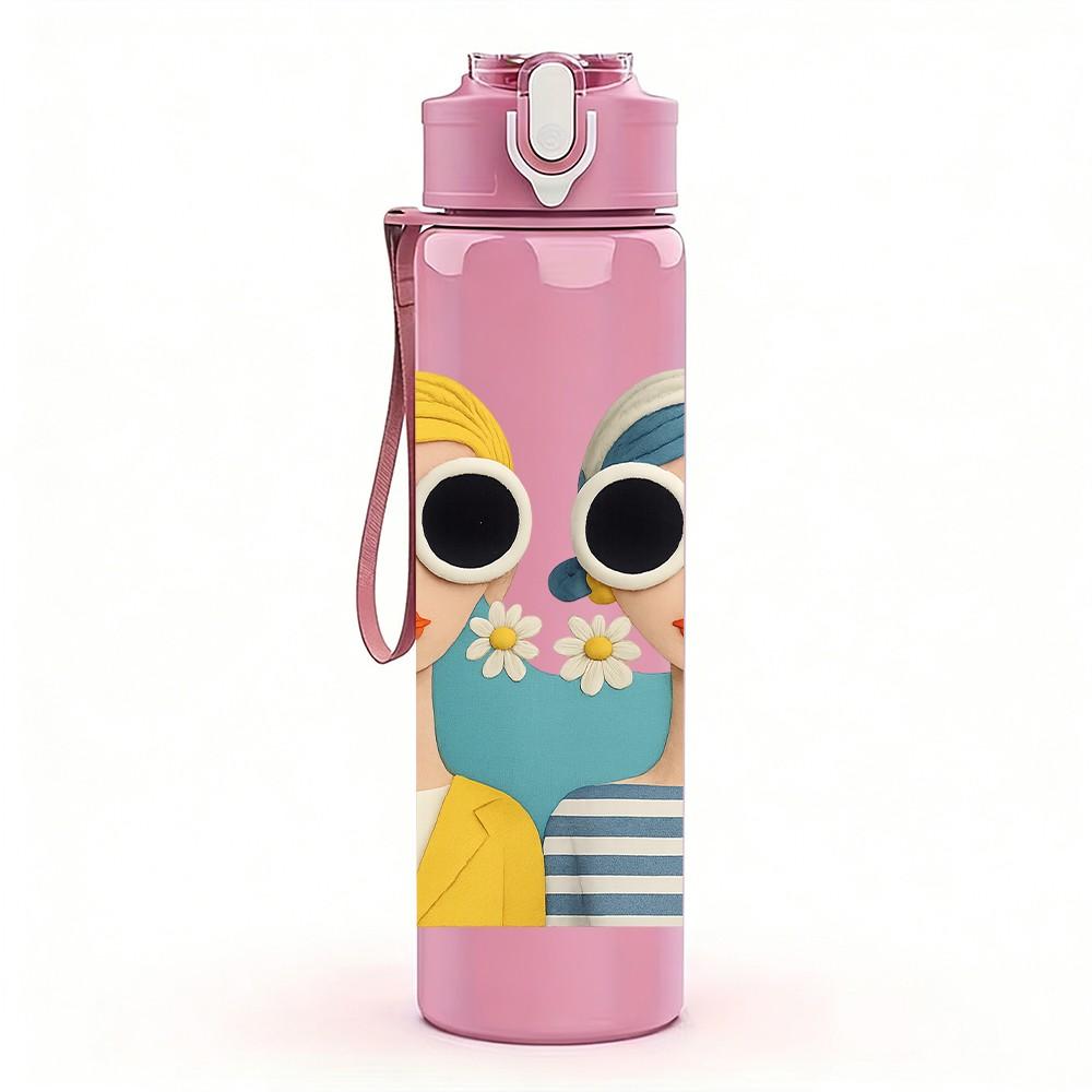 1PC Two Ladies Sunglasses Cartoon Duo 750ml Color Plastic Sports Water Bottle Leakproof Flip Straw Lid For Sports Office Home Use