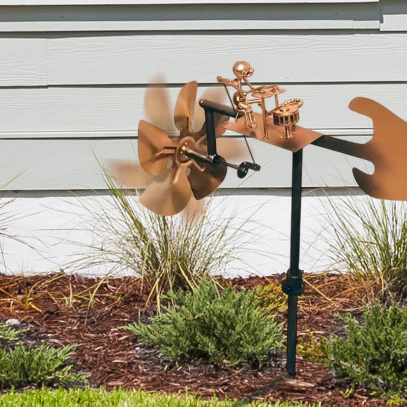 Металлическая вертушка, металлический барабанщик, ветряная мельница, декоративная ветряная мельница, каменная скульптура для сада, двора, патио, газона, крыльца, заднего двора