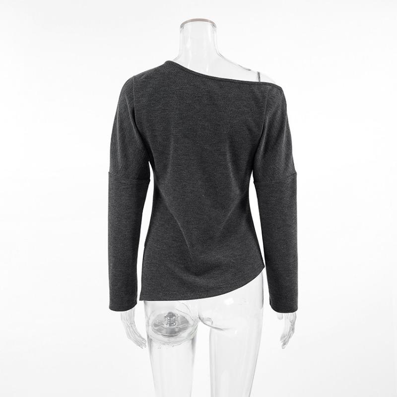 Women S Off Shoulder Knit T Shirt Long Sleeve Solid Color Pullover