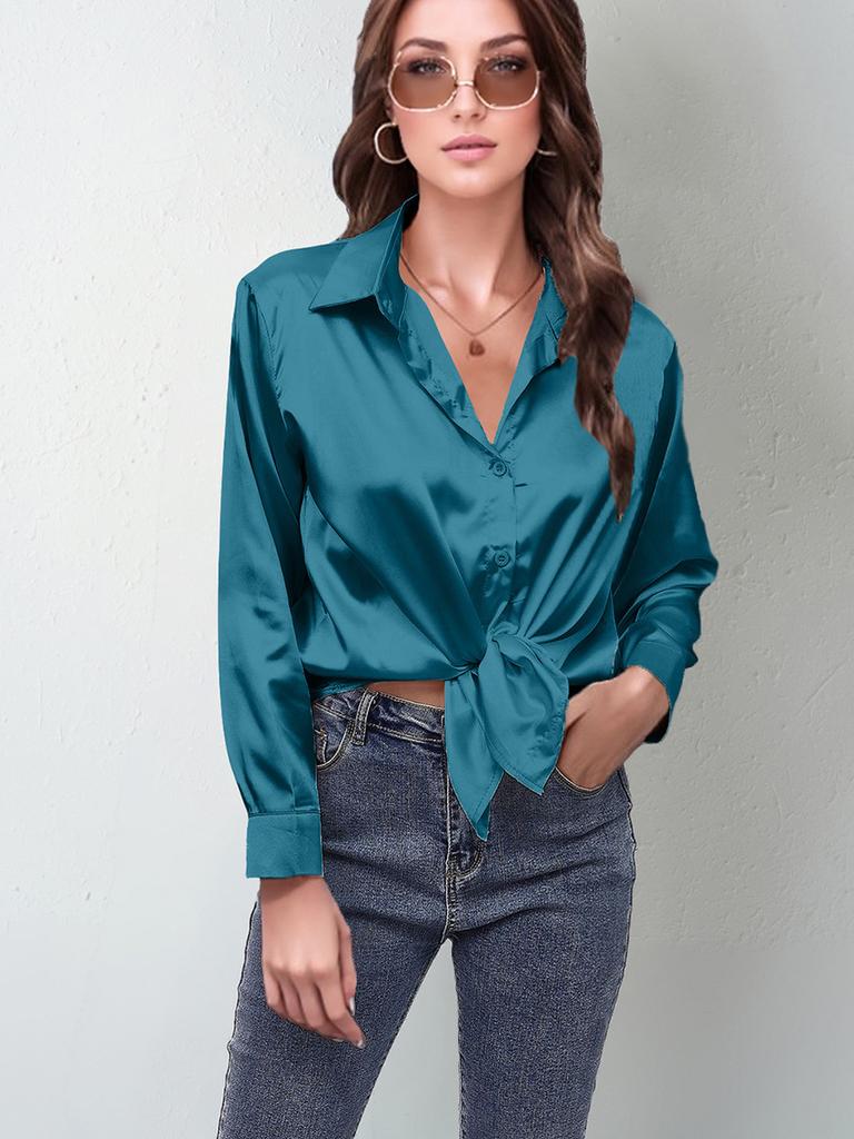 23 цвета 7 размеров в наличии атласная рубашка женская шелковая атласная рубашка с длинным рукавом новый стиль женская одежда