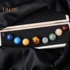 Faux Crystal 9 Planets Ball Solar Sun System Rock with Wooden Box Realistic Looking Quartz Stones Beads Desktop