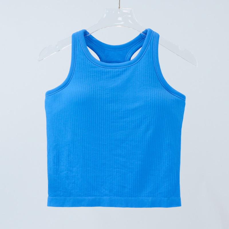 Женский топ для йоги с высоким уровнем эластичности, вязаный в рубчик, со встроенными нагрудными вкладышами, утягивающий талию и удобный для лета