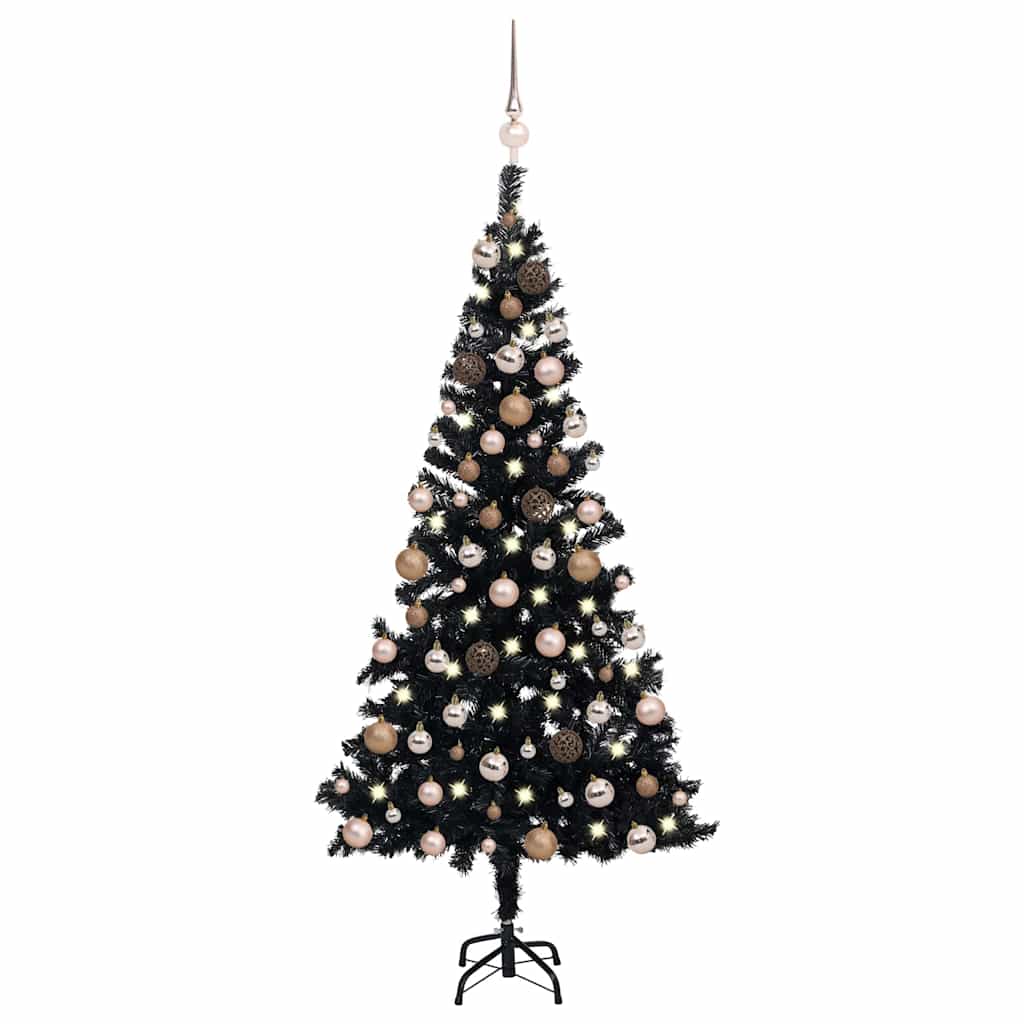 Artificial Christmas Tree with Lighting & Ornaments Black 120 cm