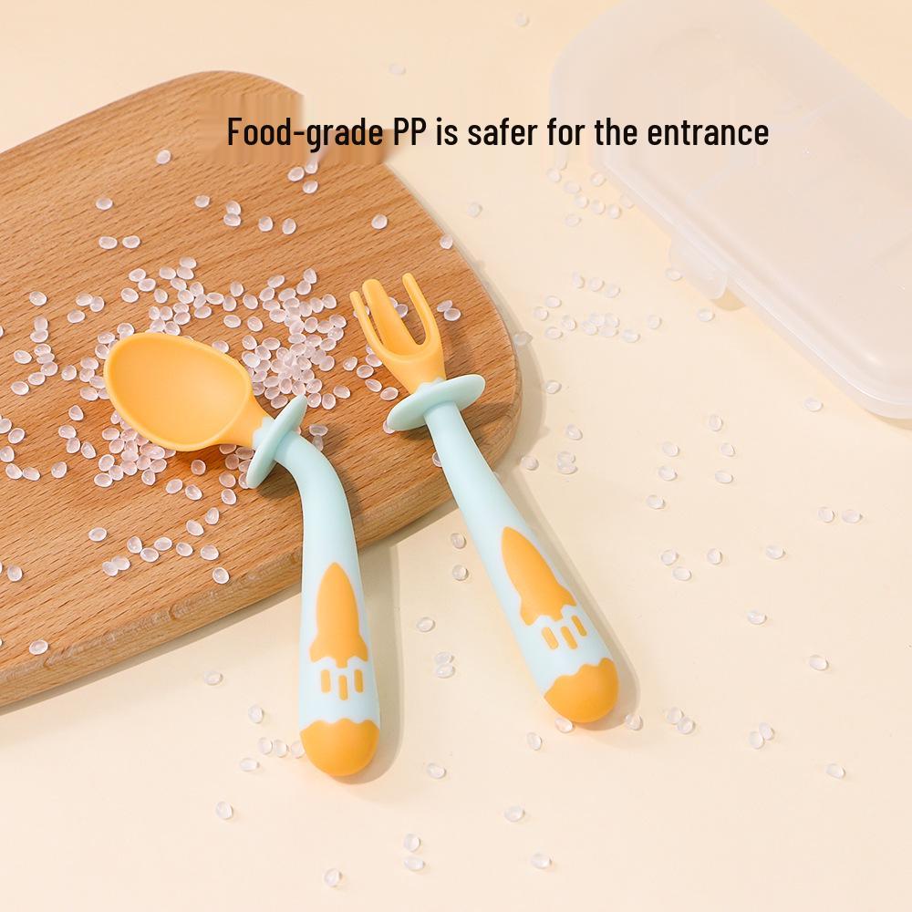 Cartoon Rocket-Shaped Baby Training Spoon & Fork Set