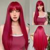 Красные длинные прямые синтетические натуральные парики с челкой винно-красный парик для черных женщин косплей вечеринка Лолита использование термостойкого волокна