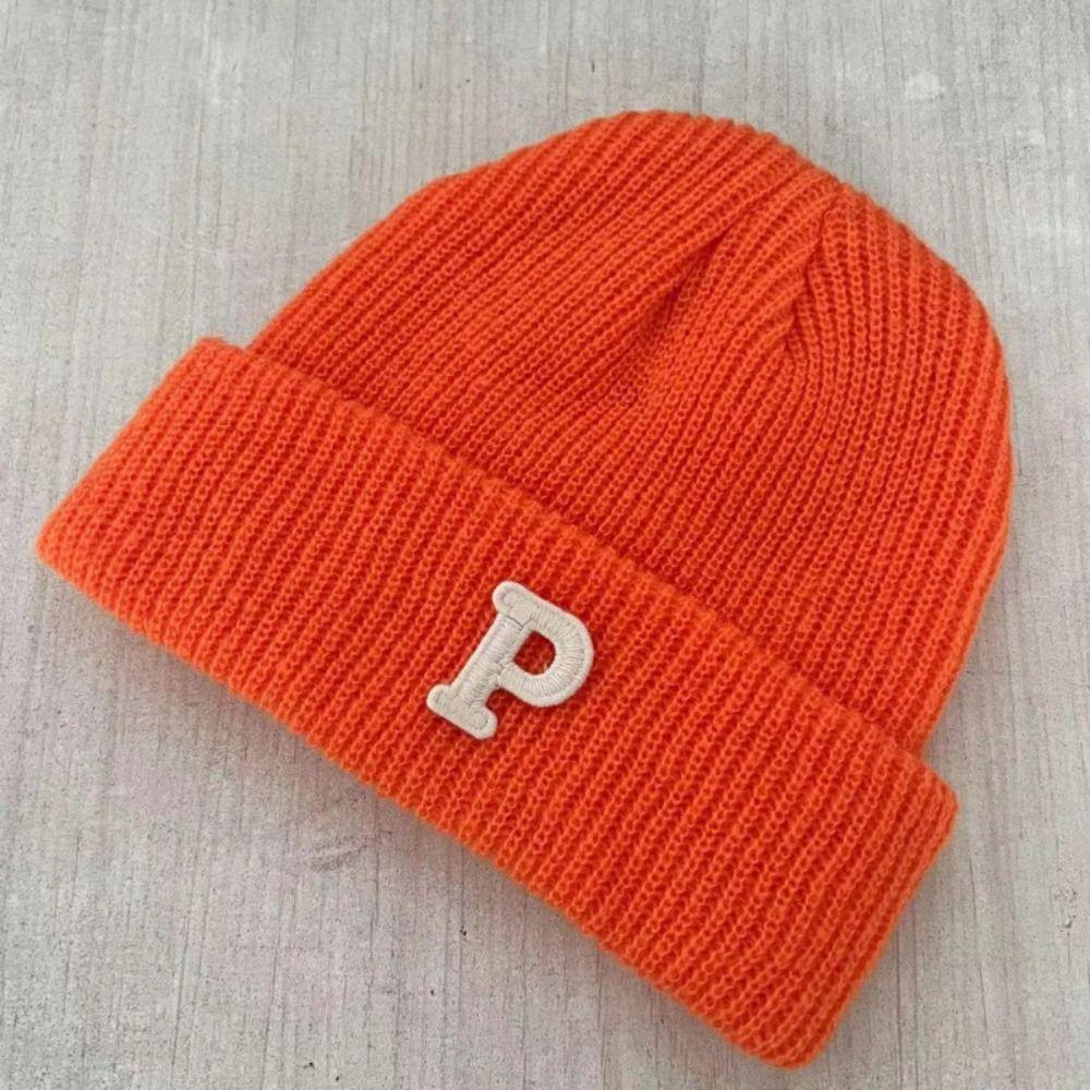 Women Knit Beanie Hat Casual Winter Warm Fleece Warm Knitted Hat P-letter Woolen Yarn Knitting Cap Hat Cuff Knit Beanie