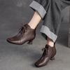 Genuine Leather Square Toe Side Zipper High Heels Boots Temperament Versatile Women's Shoes