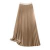 Women Maxi Skirt Elastic High Waist Pleated Skirt Solid Color Smooth Satin A-Line Skirt Work Leisure Wear