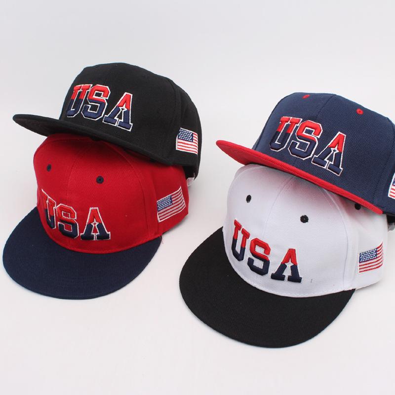 USA Flag Embroidered Flat Brim Snapback Hat, Adjustable American Patriotic Baseball Cap for Men Women