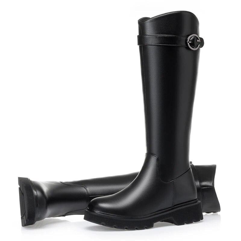 High Boots Female Genuine Leather Winter Wool Warm Women's Long Boots Large Size Riding Boots Women