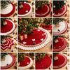 Christmas Tree Skirt 36 Inch Knitted Red Tree Base Cover, Ruffle Edge Cable Pattern Xmas Holiday Home Fireplace Decor