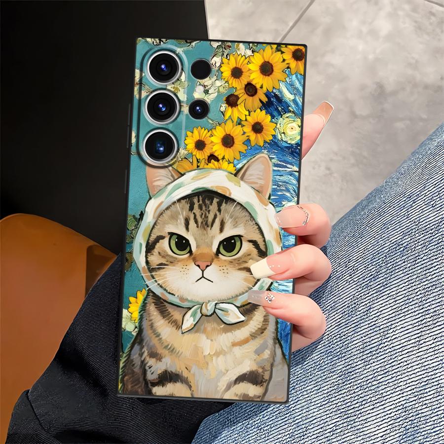 Чехол для телефона Funda для Samsung Galaxy S26 Ultra S23 S24 Note 20 8 9 10 S20 Ultra S10 S9 S21 FE S25 Plus Мультяшный милый кот