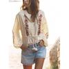 Summer New Product Women's Clothes French Vintage Style Loose with Accessories Embroidered Crew Neck Long Sleeves Shirt 7200039