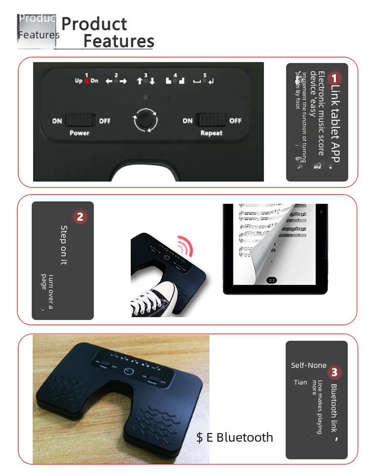 Bluetooth Foot Pedal for Hands-Free Music Page Turning On iPad, Tablet, Phone, Guitar, Piano, and Saxophone.