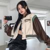 Y2K Cropped Baseball Jackets Women Harajuku Oversized Bomber Coat Streetwear Korean Letter Print Casual Short Outerwear Tops