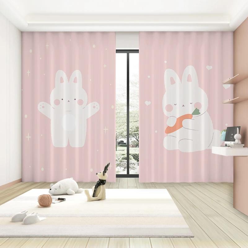 Модные мультяшные милые шторы-занавески с розовым кроликом, воздушным шаром, луной, для девочек, принцесс, спальни, гостиной, шторы с высоким затемнением