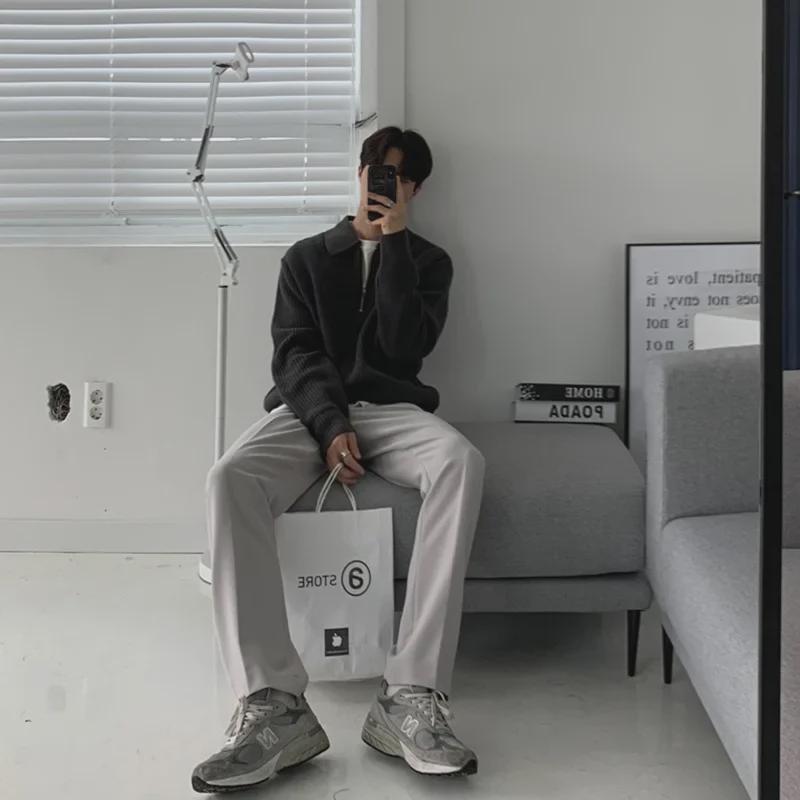 Мужской ретро-свитер с полумолнией: Плотный, свободный, в японском стиле (Коллекция осень/зима)