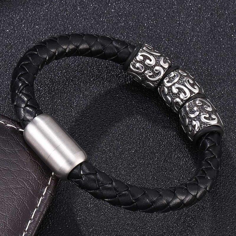 Trendy Leather Bracelets Men Handmade Small Adorn Article Stainless Steel Clasp Bracelets Fashion Jewelry Gift