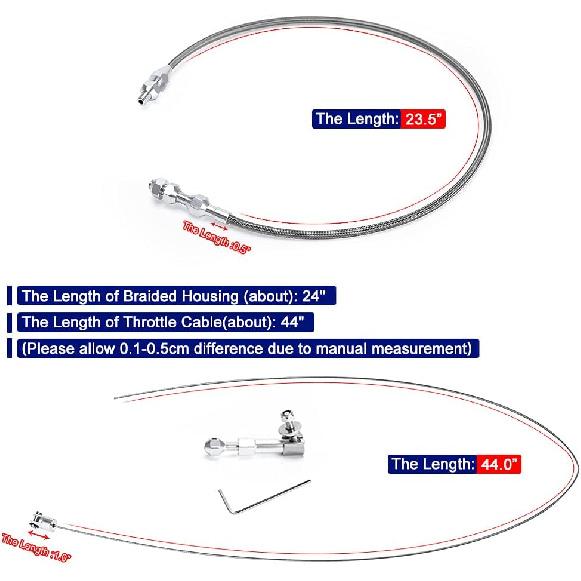 24" Univeral Throttle Cable Kit Stainless Steel Braided Adjustable Automotive Accelerator Cable Covering Locking Kit