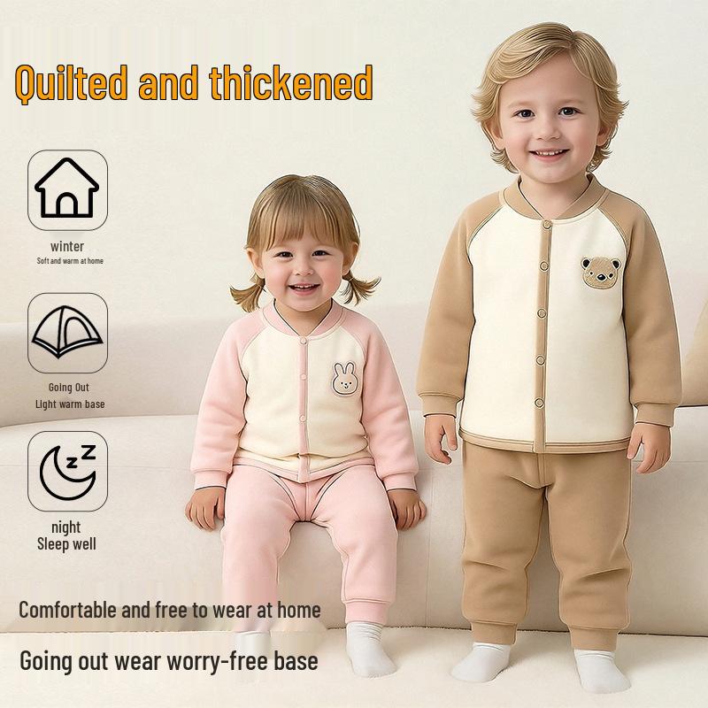 Unisex Baby High-Waisted Padded Pants Set - Thick Warm Cotton Jacket & Pants for Autumn/Winter