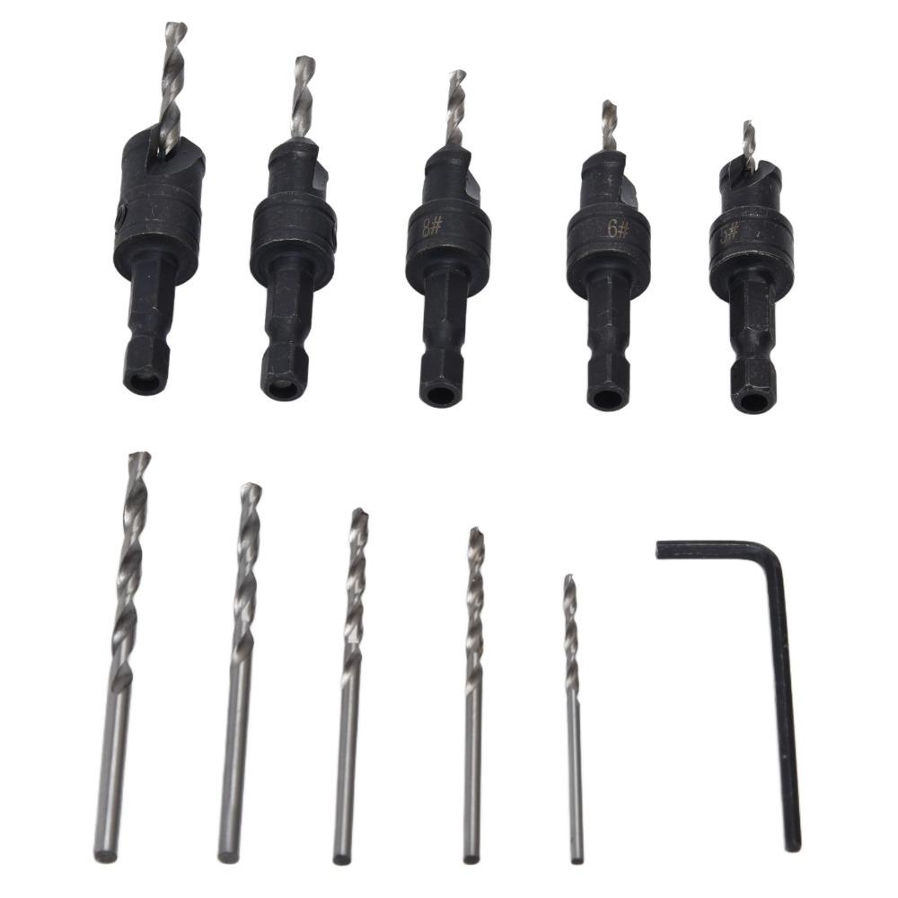 11pcs 1/4 Inch Hex Shank Counterbore Drill Bit Set Quick Change Chamfer Drill Bit Set Woodworking