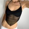 Sexy Transparent Mesh Halter Tops Women V-neck Backless Korean Solid Crop Tops Fashion Korean Camisole 90s Tee