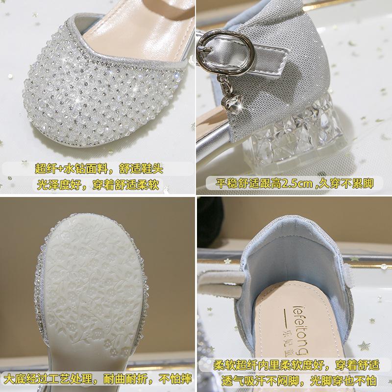 Girls' high-heeled shoes, new summer sandals, little girls' crystal shoes, children's shoes, fashionable shiny princess shoes for girls