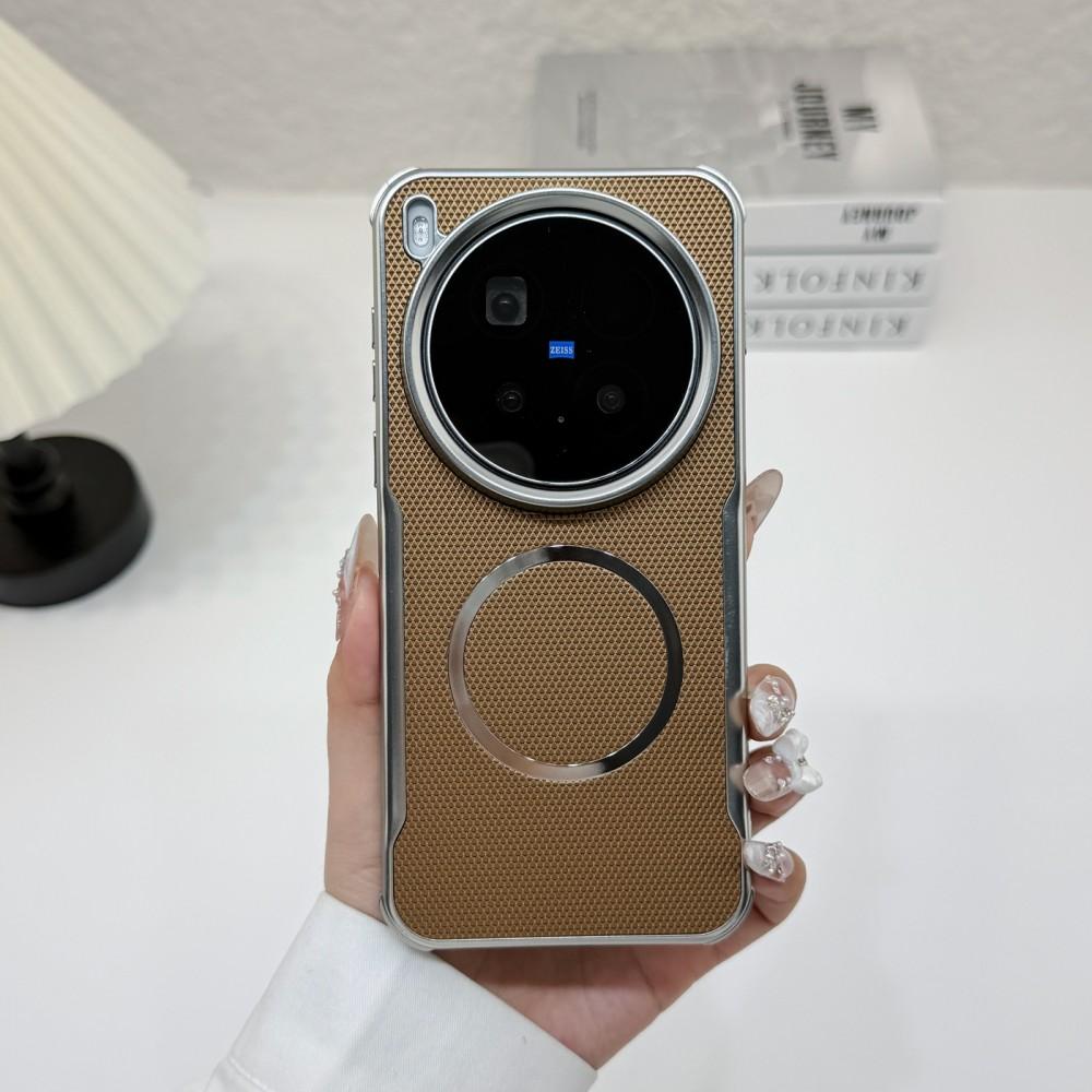 Чехол для VIVO X300 Ultra X200 Pro Mini, Магнитная беспроводная зарядка, Жесткий ПК корпус, Ударопрочный, Защитная задняя крышка из веганской кожи