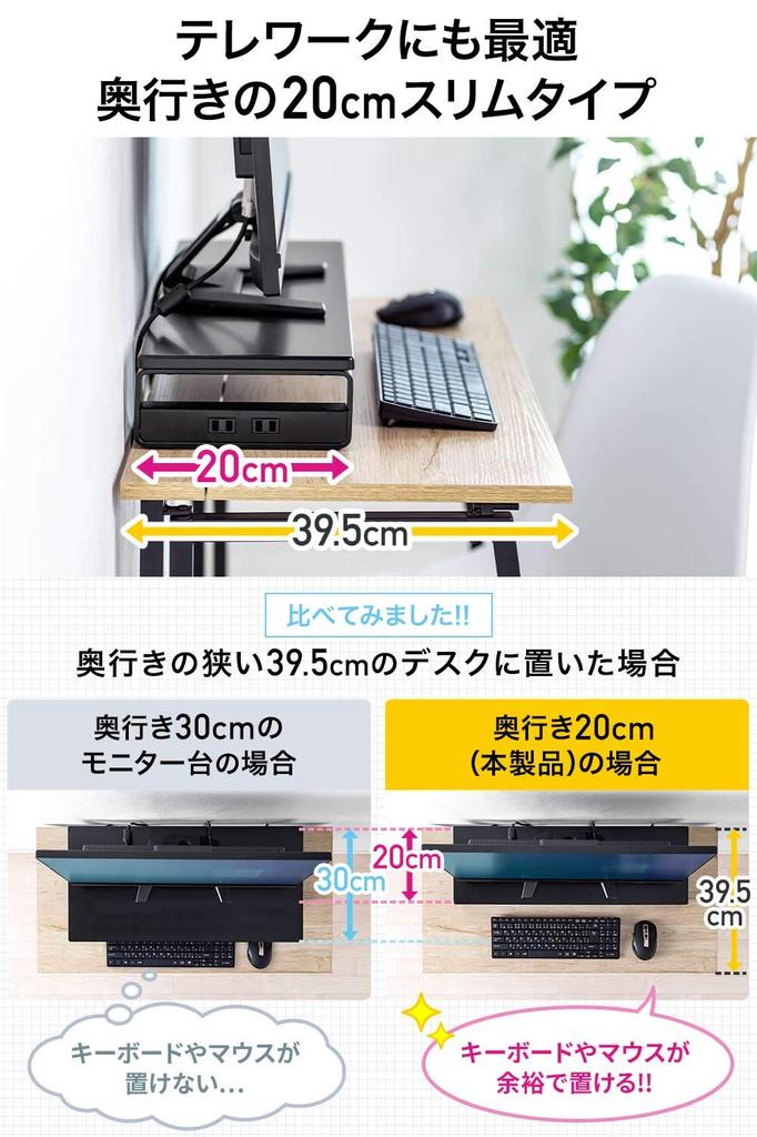 Подставка для монитора Sanwa Direct с 3 портами USB и 2 розетками, ширина 60 x глубина 20, см, белая, 100-MR039W