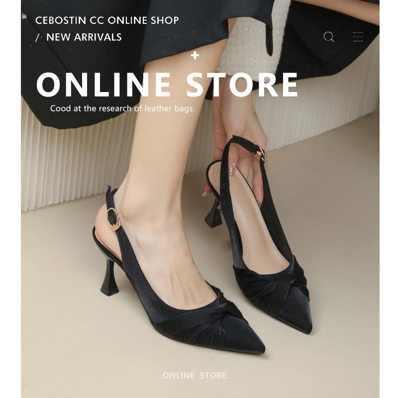 Сандалии для летней носки, женские Xiaoxiangfeng 2025, новые туфли на шпильке с острым носком, французские туфли на высоком каблуке с пряжкой в виде одного слова