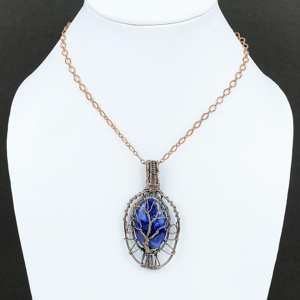 Подвеска из содалита «Дерево жизни», обернутая медной проволокой, женская бижутерия ручной работы, подвеска из драгоценного камня, ювелирное изделие из содалита «Дерево жизни», подарок для мамы