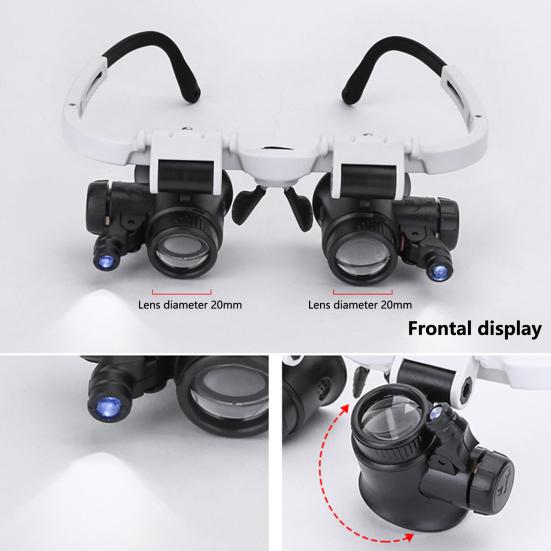 1 комплект лупы с креплением на голову, 2 светодиодных фонаря, регулируемая яркость, 8/15/23 раза, печатная плата, повязка на голову, лупа, товары для дома