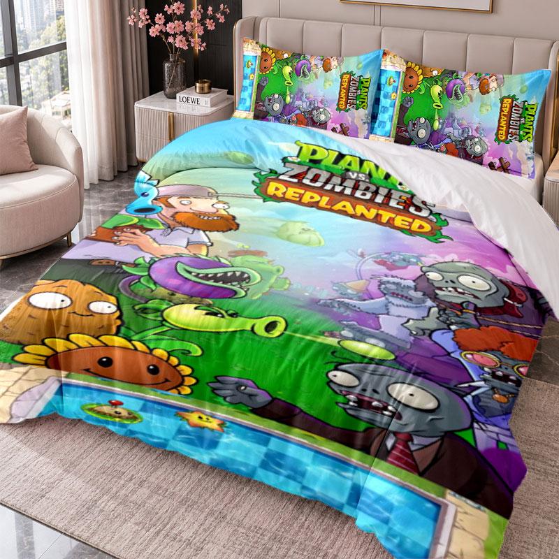 Plants vs. Zombies 3Pcs Bedding Set Duvet Cover With Two Pillowcases For Bedroom Home Decoration