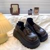 Platform Loafers Women's 2025 New Popular Shorty Music Increases the Height of British Style Small Leather Shoes, Black One-pedal Single Shoes