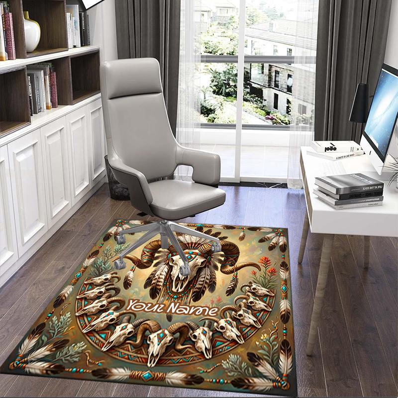 1PC Custom Name Native American Spirit Theme Floor Mat Ideal for Living Room, Game Rooms, Office, Bedroom,Floor Mat Playful Design