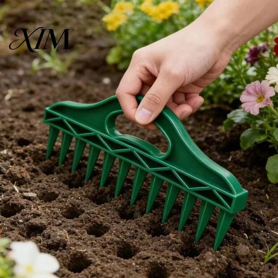 Flower Bed Starter 12-Hole Row Seeder Tool with Ergonomic Handle for Precision Sowing & Soil Digging, Manual Garden Greenhouse Gear Spacer Vegetables