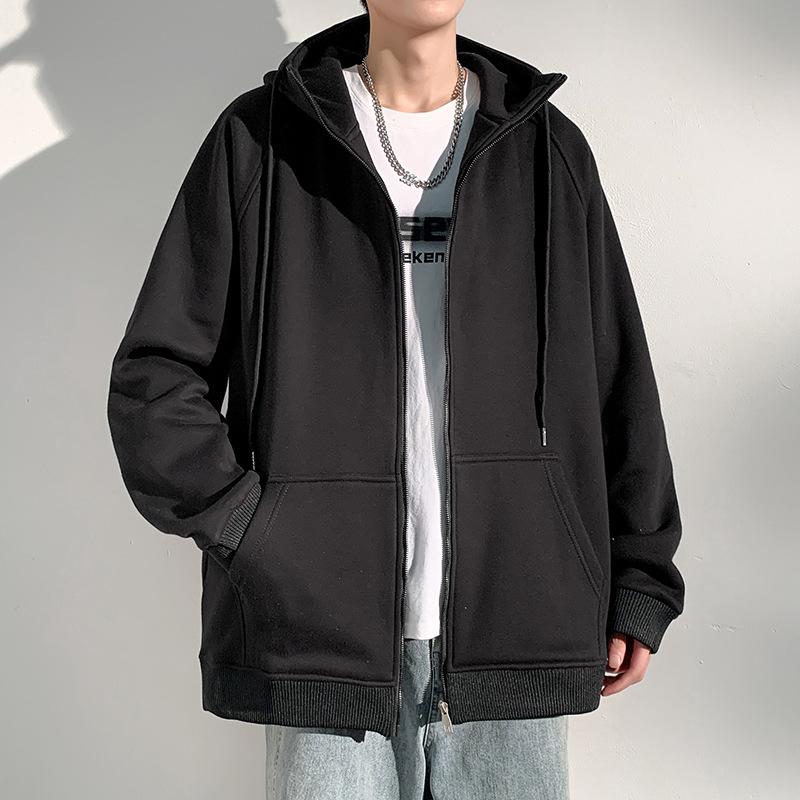 Осенний новый кардиган с капюшоном, толстовка с капюшоном, мужская, гонконгская, свободная, повседневная, однотонная, с открытыми плечами, спортивная, топ прилив