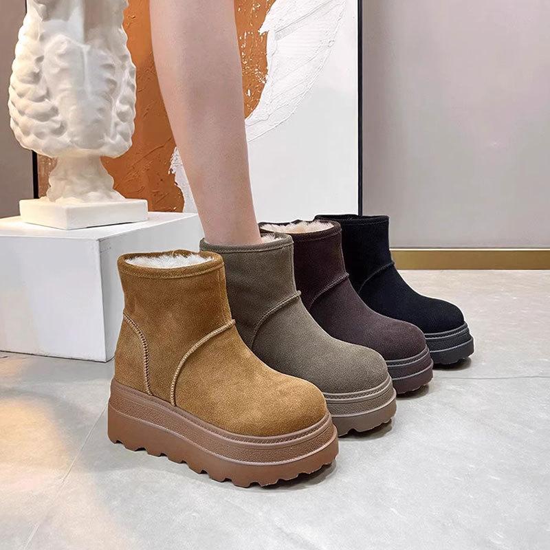Cowhide Version Inner Heightening Thick-soled Snow Boots Women's New Winter Warm Short Boots Leather Velvet Cotton Shoes