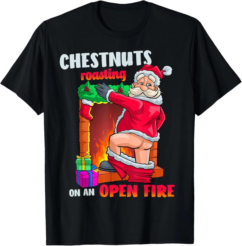 Chestnuts Baked Fun and Naughty Santa Claus Dirty Food Bread Christmas T-shirt. View The Original Title Soft Men's Clothing Tee