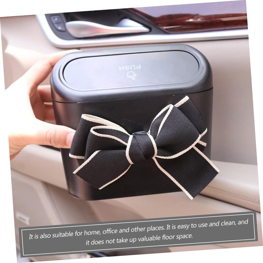 Car Trash Can with Lid Multi-Function Vehicle Bin with Bow Design Durable and Convenient Garbage Storage for Car Office Dormitory and Spaces