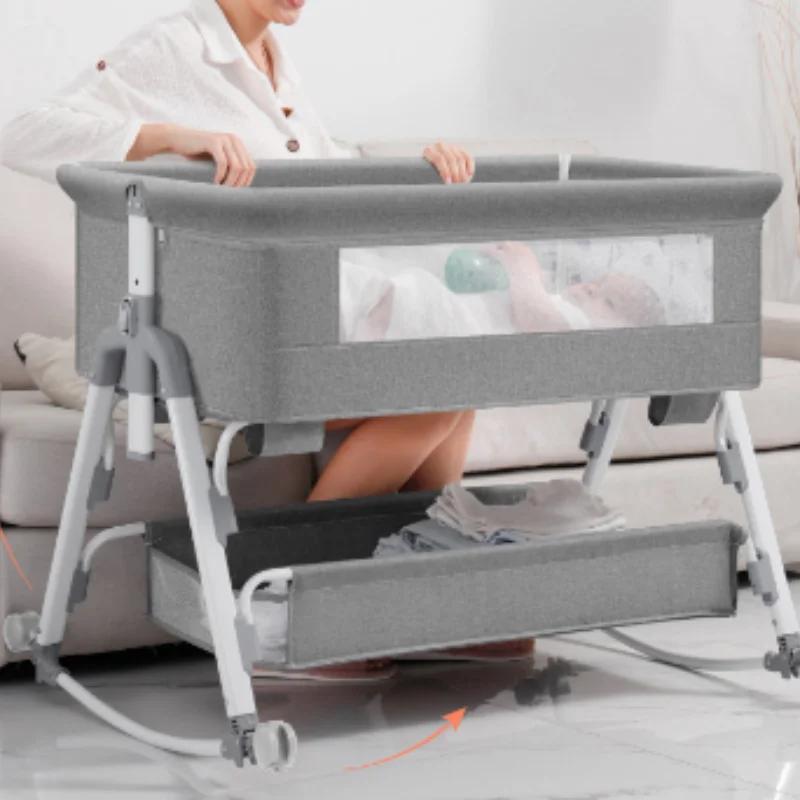 Multi Functional Baby Crib with Foldable Height Adjustment Splicing, Portable and Movable Bedside Swing, Cradle, Sleeping Bed