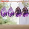 Purple Water Drop Shape PU Leather Earrings For Women Abstract Creative Marble Pattern Teardrop Earrings Fashionable Versatile Earrings Jewelry