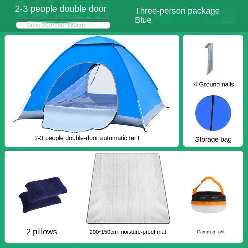 Tent Outdoor Camping Overnight Folding Portable 3-4 People Camping Equipment Thickened Rainproof Automatic Tents Double